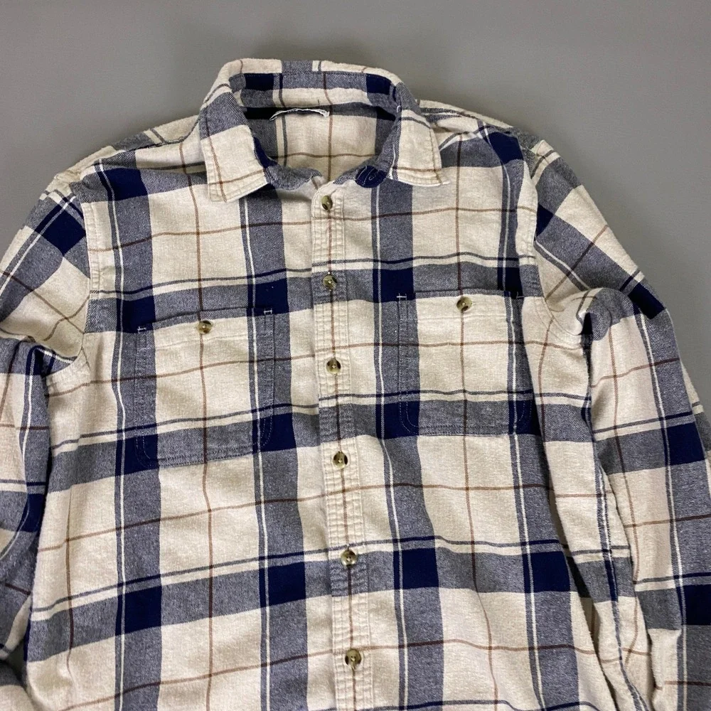 Sonoma Goods For Life Flannel Mens Large Tall Blue Cream Plaid Button Down Shirt